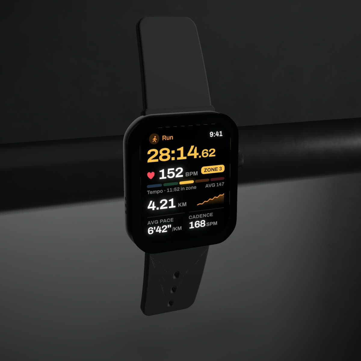 An Apple Watch Series mockup in a dark room