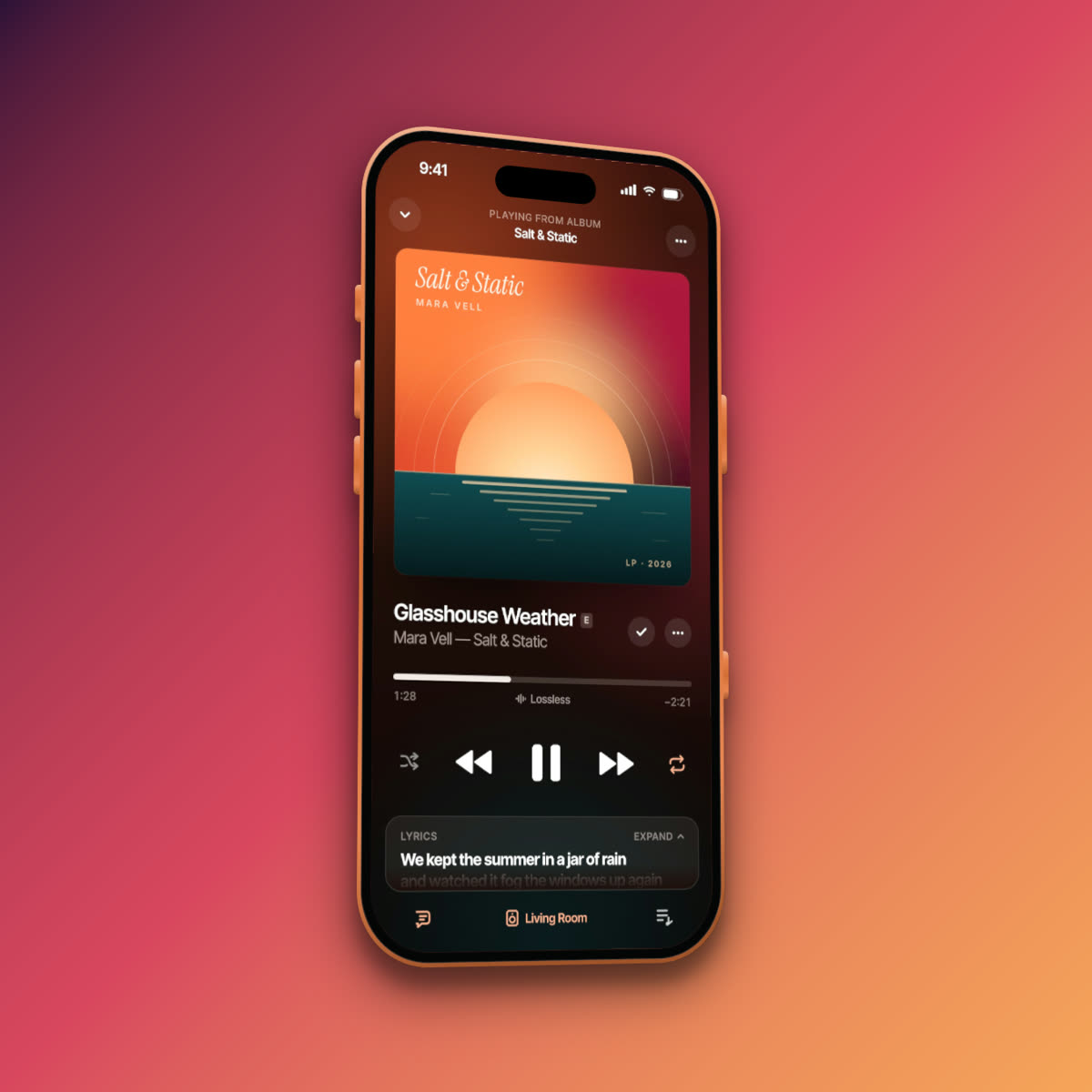 A tilted iPhone mockup on a warm gradient for an Instagram post