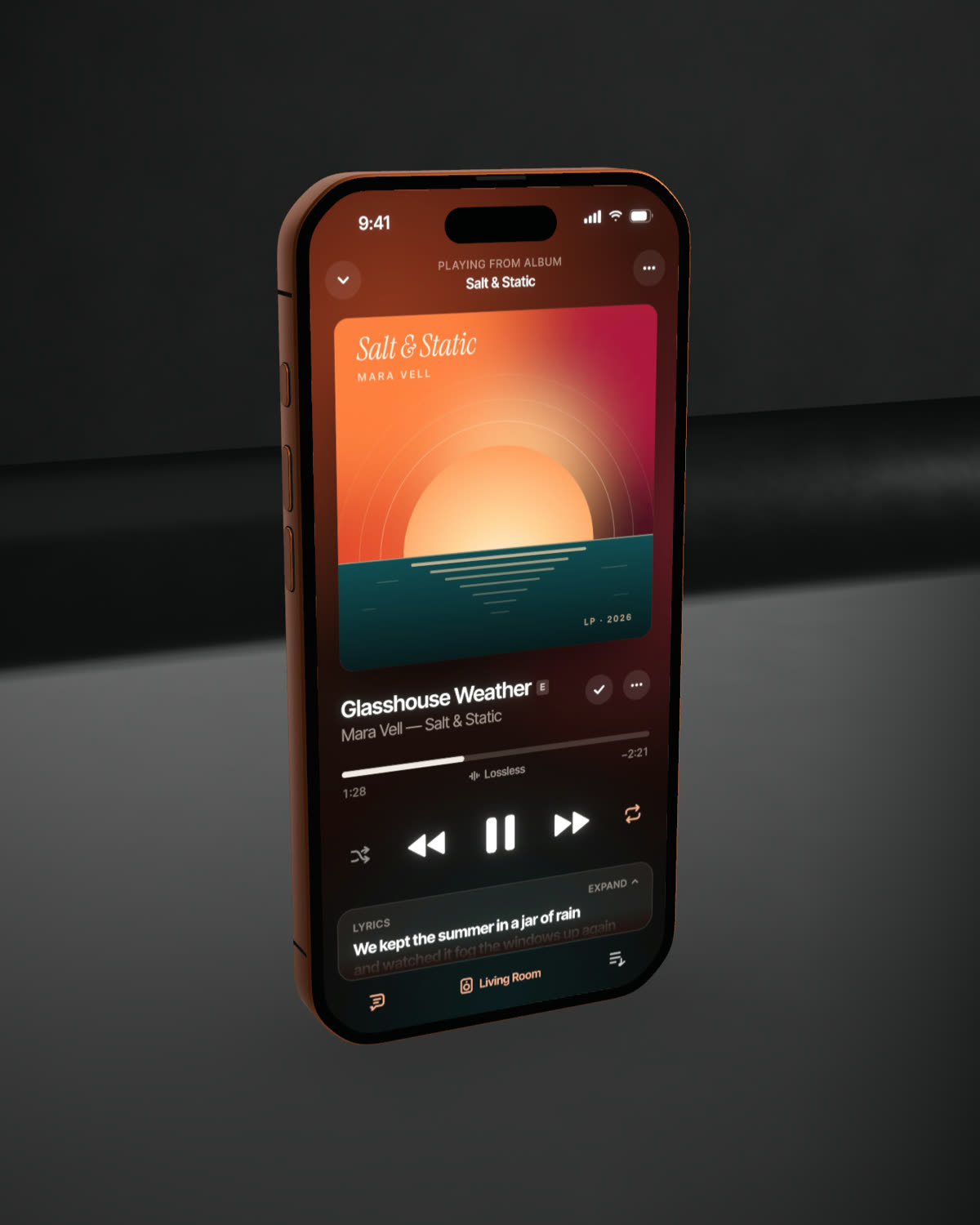 An iPhone 17 Pro mockup in a dark studio